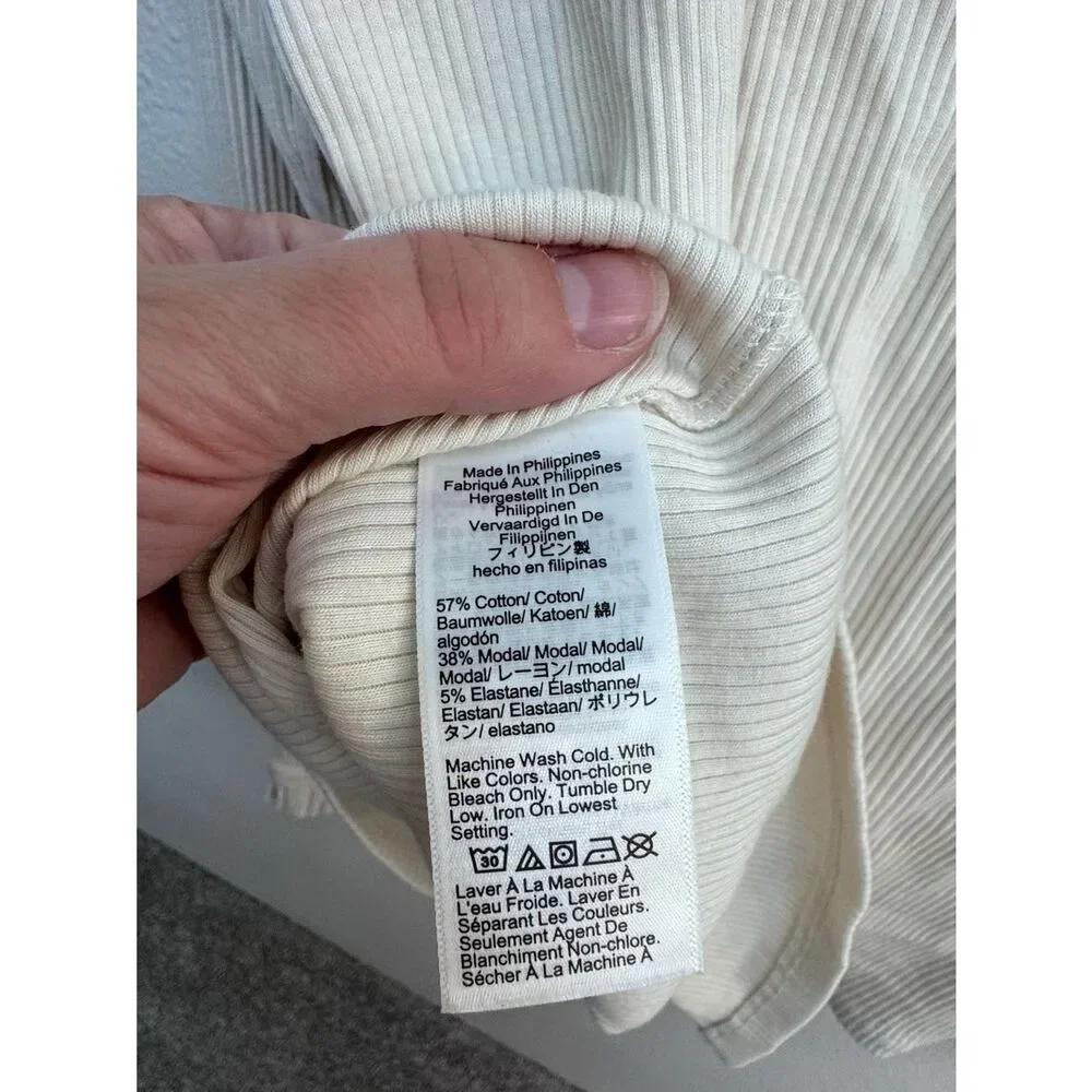 NWOT J. Crew Vintage Ribbed Ruffle Mock Neck Long-Sleeve Top - Cream